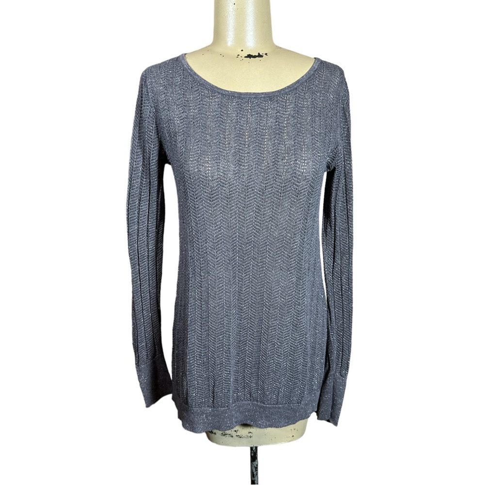 Nordstrom Frenchi Open Knit Gray Metallic Thread Sweater Blouse Sz M